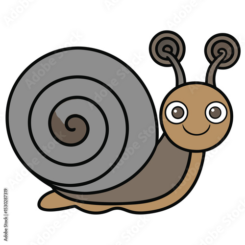 Black outline snail illustration with swirly shell