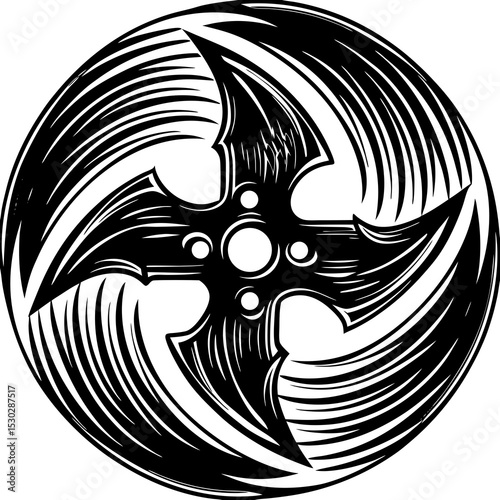 Black and white shuriken with circular motion background