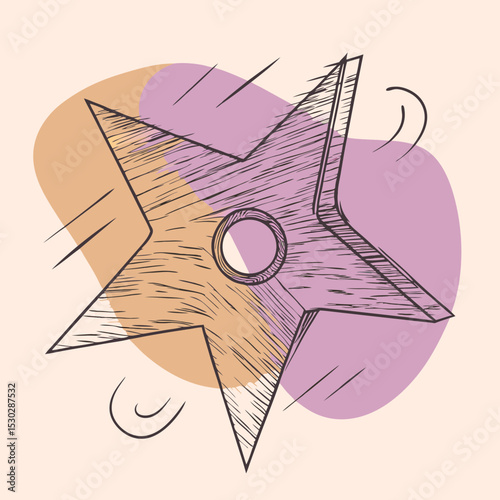 Illustration of a stylized throwing star with color accents