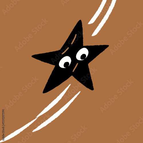 Cartoon star with eyes falling down with comet trails art