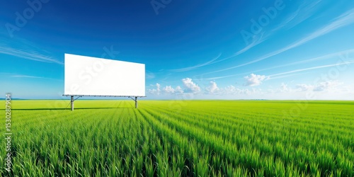 Blank canvas on green fields below a vibrant sky, perfect place for messages to reach wide audiences or inspire action