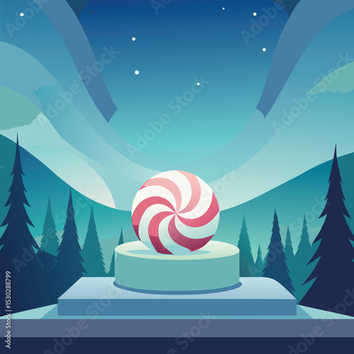 Festive podium design with peppermint swirl decorations