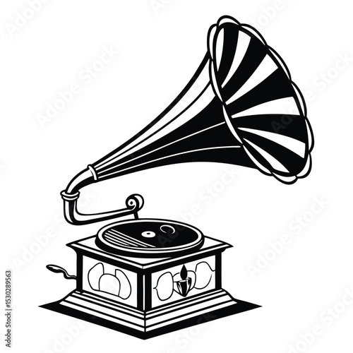 Elegant vintage gramophone with horn speaker and decorative wooden base design