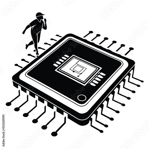 Running on Silicon A Microscopic Adventure in the Digital Realm Depicted in Black and White