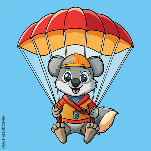 Cartoon koala bear descending by parachute