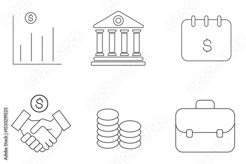 Money, Piggy bank, budget, savings, loan, cash, earning, income, wallet, currency, dollar, card, coin, revenue, and profit icon set. Money management related icon set. Vector illustration. EPS 10