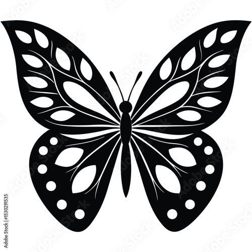 Asymmetrical black and white silhouette of a butterfly vector design