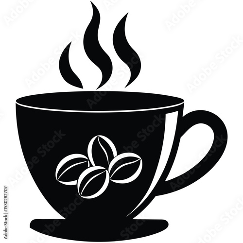 Classic coffee cup silhouette with steam