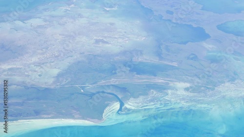 Aerial shot from a commercial airline over Cuba. Over the northern coastal resort are of Cayo Coco.