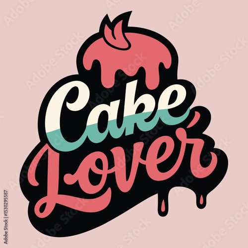 Cake logo design with calligraphic text overlay