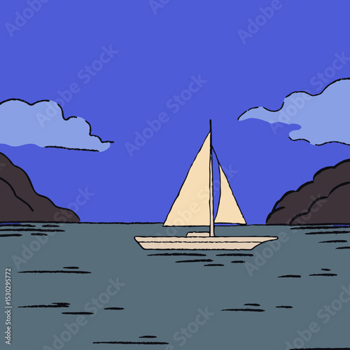 Sailboat sailing on the water with clouds in the sky