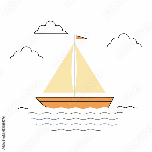 Illustration of sailboat on water with clouds in the sky