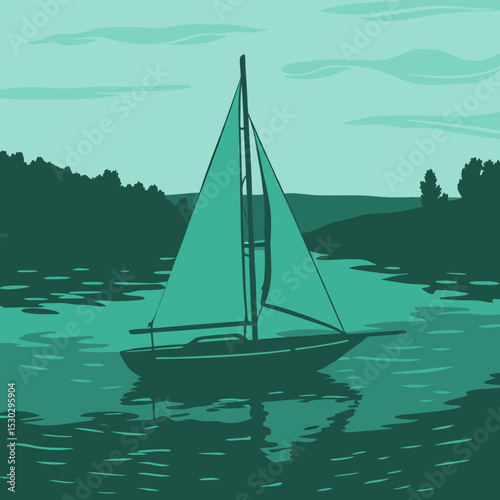 A sailboat is sailing on the water near the land area