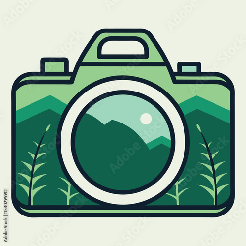 Jade green cityscape with layered nature photography