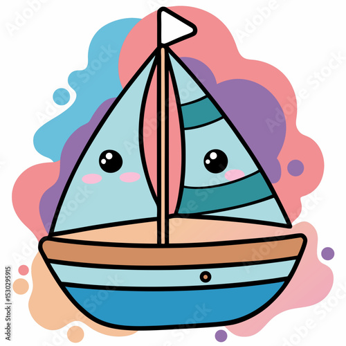 Illustration of a cute sailboat with colorful background