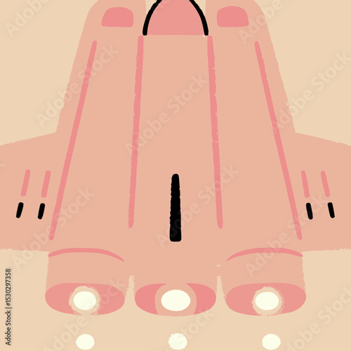 Illustration of a pink spaceship with black accents view