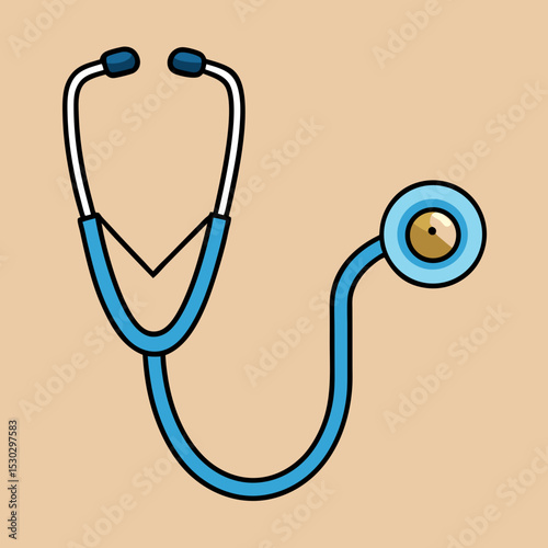 Illustration of a blue stethoscope on a light brown background