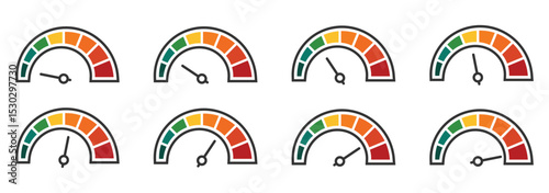 Speedometer, tachometer icon. Speed indicator sign. Gauge icon for speed control and measurement. Speedometer vector illustration.