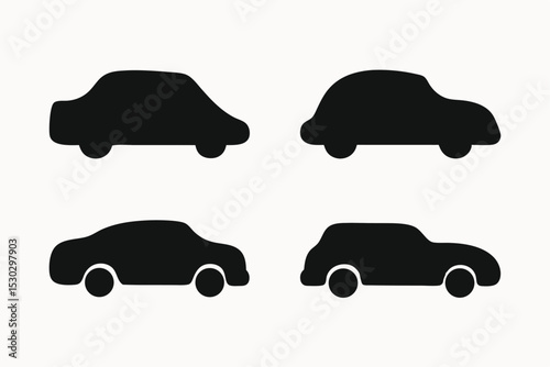 Simple Car Silhouettes Vector Icons of Sedans, Hatchbacks, and More