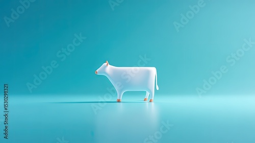Minimalist White Cow Silhouette on Light Blue Background