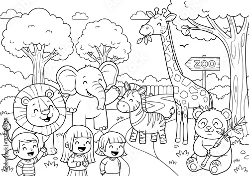 Happy zoo animal kids