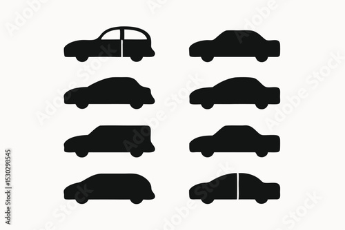 Collection of Simple Car Icons  Side View Silhouettes for Design Projects