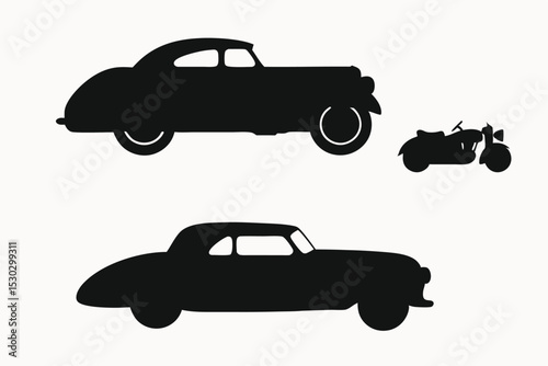 Classic Car and Motorcycle Silhouettes Vintage Vehicle Icons