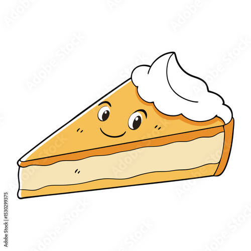 Cheerful apple pie slice with whipped cream in shopping cart graphic