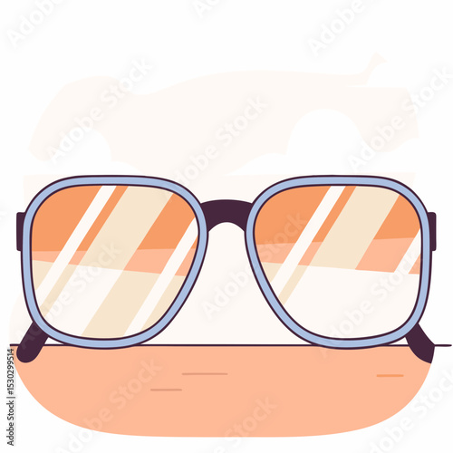 Illustration of sunglasses with orange lenses on surface
