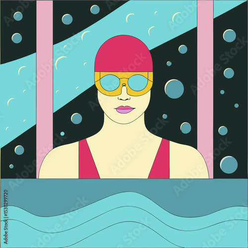 Illustration of a swimmer with goggles in a swimming pool