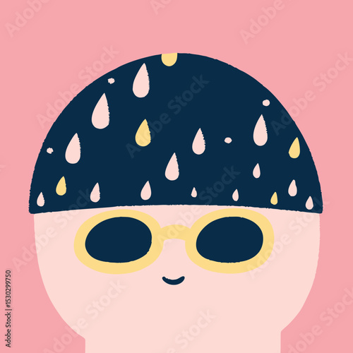 Illustration of swimmer with cap and goggles on pink background