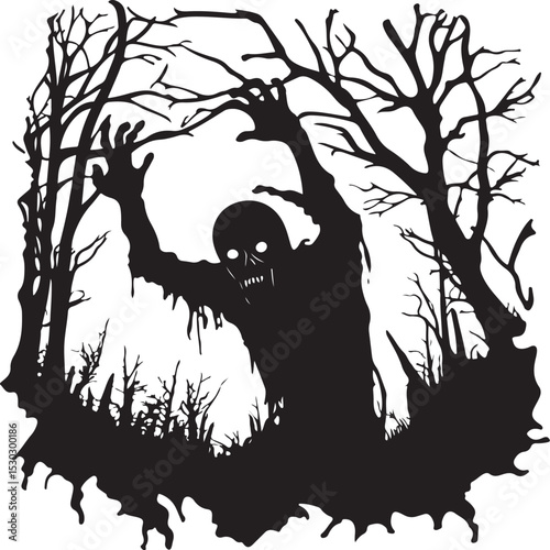 Spooky Halloween Clipart Vector – Zombie, Tree, Pumpkin


