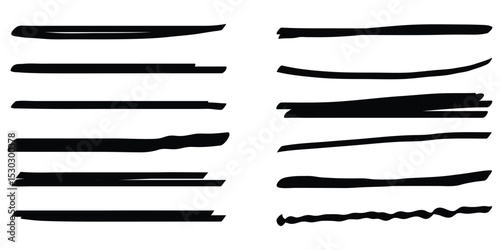 Highlight marker lines. black text highlighter markers strokes, highlights marking. Permanent marker sketches, ink brush or permanent marker sketch.
