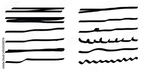 Highlight marker lines. black text highlighter markers strokes, highlights marking. Permanent marker sketches, ink brush or permanent marker sketch.