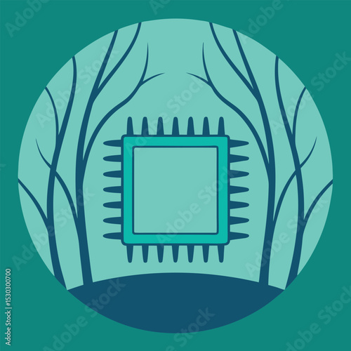 Abstract circuit board design with coral reef and teal accents