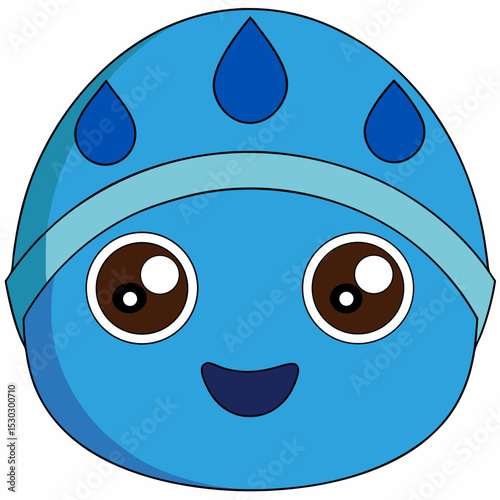 Cartoon blue water droplet character with big brown eyes