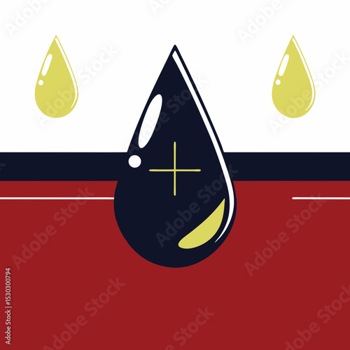 Illustration of oil drops on a background with red and white