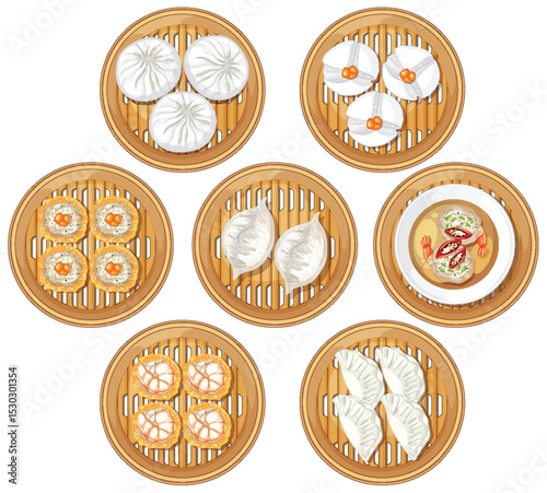 Traditional Asian Dim Sum Vector Illustration