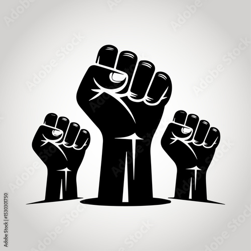 Three Raised Fists Vector – Power, Solidarity, and Activism Symbol for Protest and Resistance