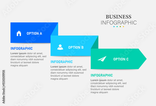arrow infographic element with 3 steps.