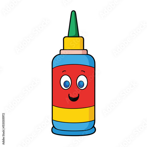 Colorful cartoon glue bottle illustration for design projects