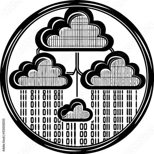 Illustration of cloud computing network within a circle