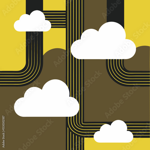 Abstract illustration of clouds and geometric patterns