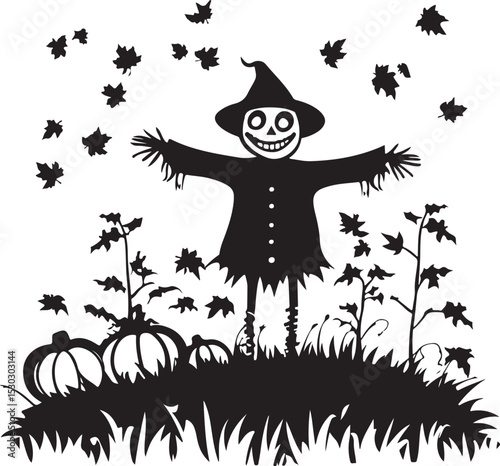 Haunted Graveyard and Witch Silhouette Illustrations

