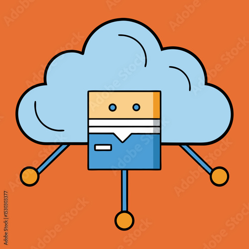 Stylized cloud with server and connections on orange background