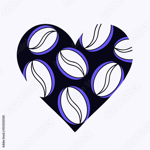Heart shape filled with coffee beans in dark background