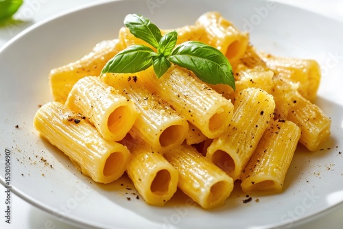 Rigatoni carbonara pasta.