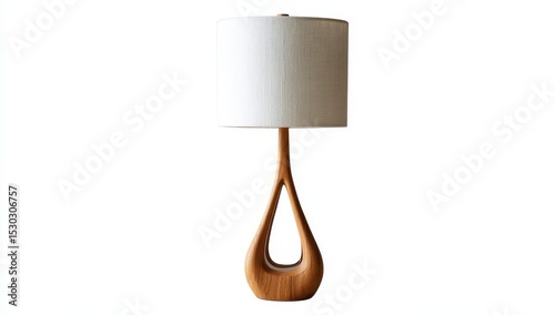 Modern wooden table lamp with off-white shade