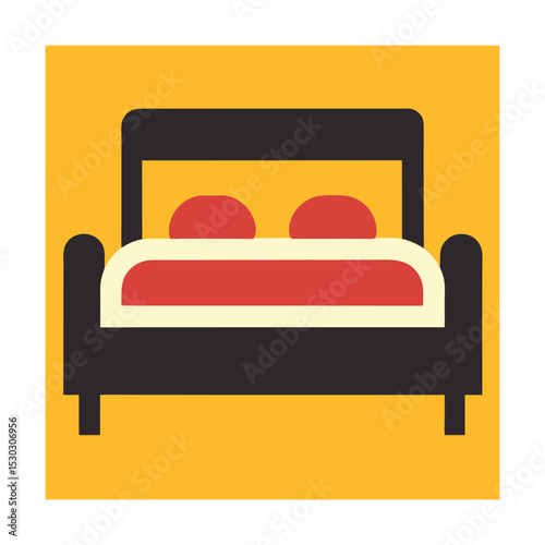 Simple illustration of a bed with two pillows against a yellow background in a retro style