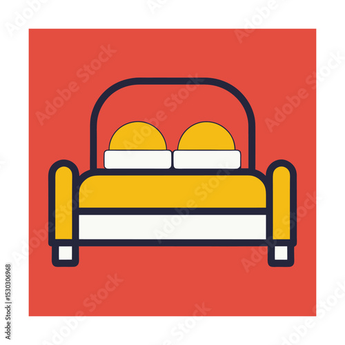 Modern minimalist illustration of a comfortable sofa with pillows and decorative elements